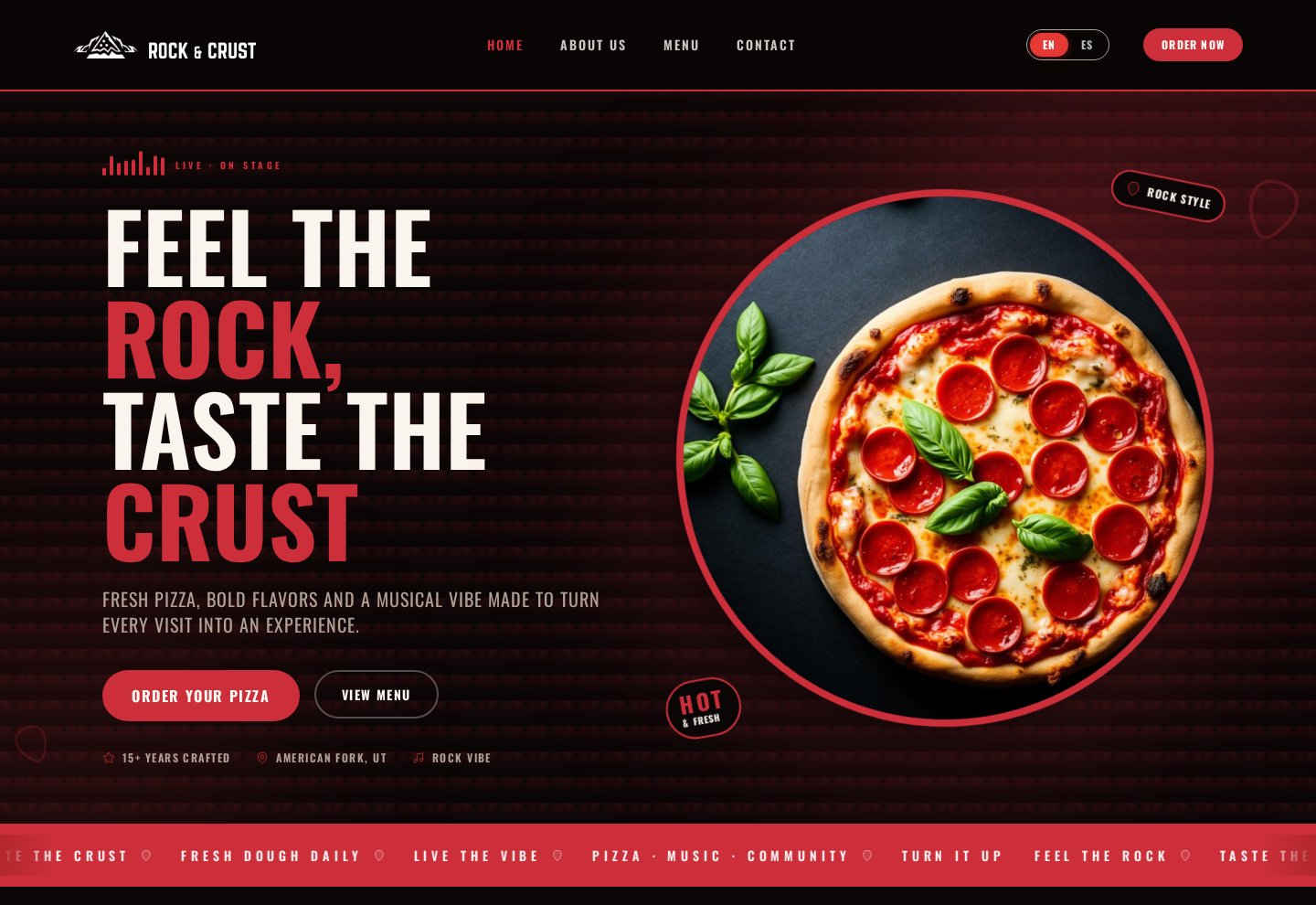 Sitio web de Rock & Crust diseñado por Sweet Brand Studio