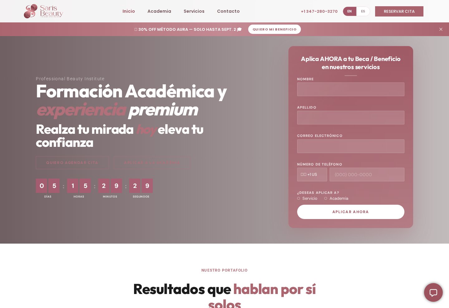 Sitio web de Sari's Beauty Institute diseñado por Sweet Brand Studio